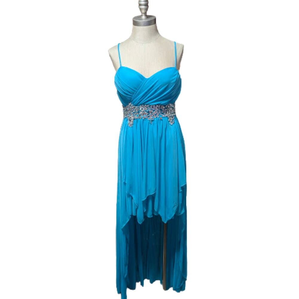 B Darlin Turquoise Formal Dress Hi Low Strapless Prom Gown Womens Size 9/10 USED